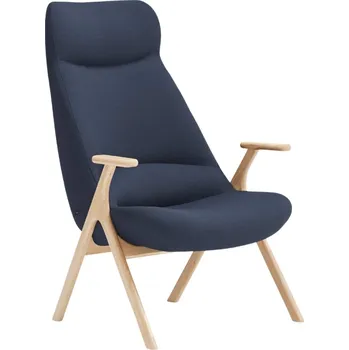 Křeslo Teulat Vysoké modré křeslo Dins s dřevěnou podnoží