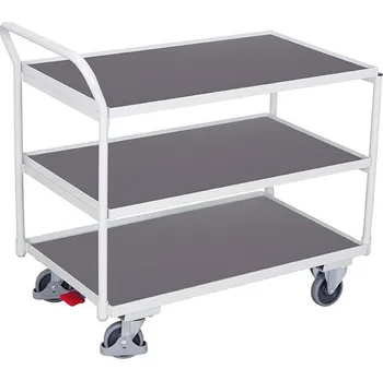 Plošinový vozík Stolní vozík VARIOfit s jedním horním madlem a třemi policemi, 1000 x 600 mm, nosnost 250 kg, barva šedá RAL7035 /deska šedá