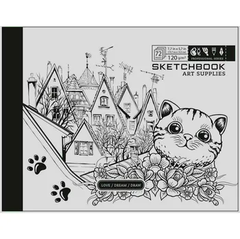 Fresh LLC Sketchbook se šedou kartonovou obálkou 19,7 x 14,5 cm Kočka