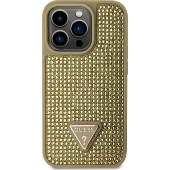Pouzdro na mobilní telefon Guess Ochranný kryt pro iPhone 15 Pro - Guess, Rhinestones Triangle Metal Logo Gold GUHCP15LHDGTPD