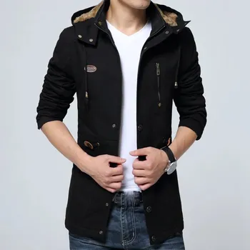 Pánský kabát Elegantní pánská parka s kapsami a kapucí Barva: Černá, Velikost: M