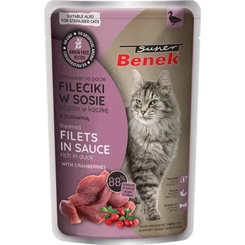 Krmivo pro kočku 56x85g Super Benek filé na páře bez obilovin - výhodné balení - kachní s brusinkami v omáčce