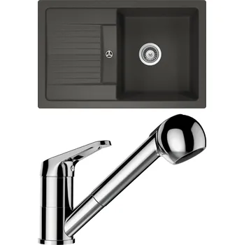 Granitový dřez Set Schock S30-7 (dřez Lima D-100S Asphalt + baterie Cosmo.120 Chrom)