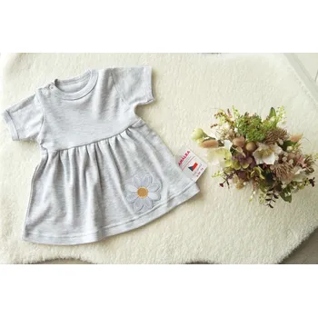 Dívčí šaty AMÁLKA Bavlněné šatičky v šedém melíru, bílý květ Velikost: 80