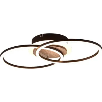 Trio R62783635 LED stropní svítidlo Giro 1x25W | 3000lm | 2700-6000K | IP20 - integrovaný stmívač, nastavitelná barva světla, funkce nočního světla, dálkové ovládání, 3 úrovně stmívání pomocí vypínače, imitace dřeva + sada - Trio LED žárovka 2x10W | E27 |