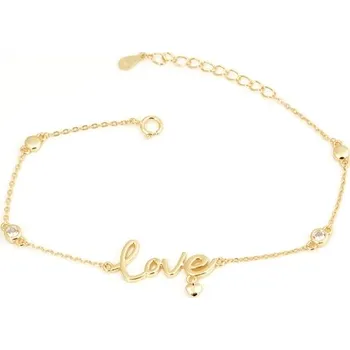 Náramek Dámský stříbrný zlacený náramek s nápisem Love 17-19 cm SVLB0397XH2GO18