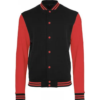 Pánská mikina Build Your Brand College mikina bez kapuce s kontrastními proužky Barva: černá - červená, Velikost: 4XL BY015