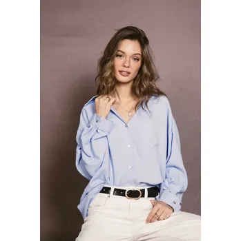 Dámská košile Lněná propínací košile oversize Sarah John Paris M2080 barva: modrá světlá, velikost: Univerzální-jedna velikost