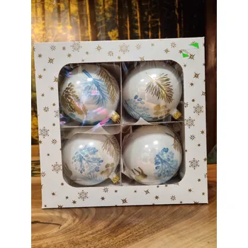 Vánoční dekorace Vánoční koule TETRAO ručně malované - les 10 cm, 4ks