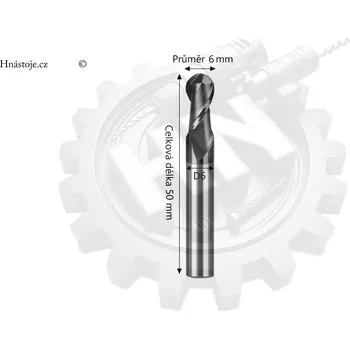 Fréza Monolitní tvrdokovová rádiusová fréza Ø6xD6x50L ( 2-břitá ) 70HRC-BLACK
