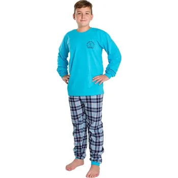Pánské pyžamo Bettymode Pánské pyžamo COLLEGE C TYRKYSOVÁ dlouhý rukáv, M