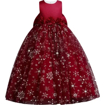 Dívčí šaty Čína Dívčí elegantní šaty s bohatě zdobenou, nabíranou sukní Barva: Červená, Velikost: 110 (2-3 roky)