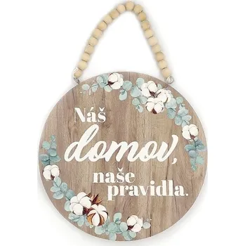 Obraz Nekupto Dřevěná cedulka s korálky - Náš domov, naše pravidla