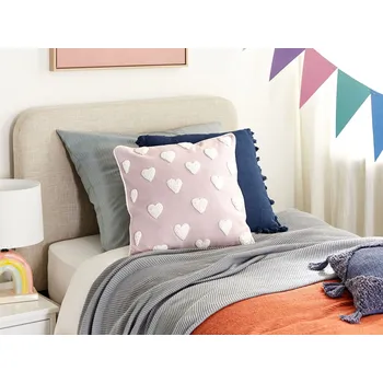 Dekorativní polštářek Dekorační polštářek růžová bavlna 45 x 45 cm obdélníkový vyšívaný vzor srdce doplňky Beliani