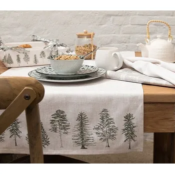 Béžový bavlněný běhoun se stromky Natural Pine Trees - 50*160 cm