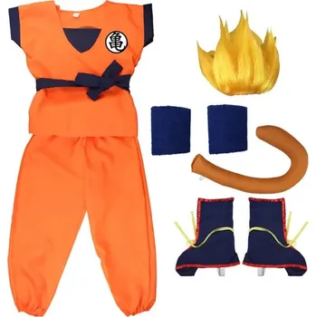 Karnevalový kostým Kostým pro děti i dospělé - Anime postava "Son Goku" Barva: 7 ks - žlutá paruka, Velikost: 160
