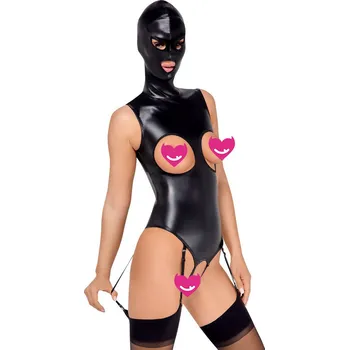 Dámské erotické prádlo Bad Kitty Open Cup Crotchless Suspender Body & Mask 2480484 Black Velikost XXL