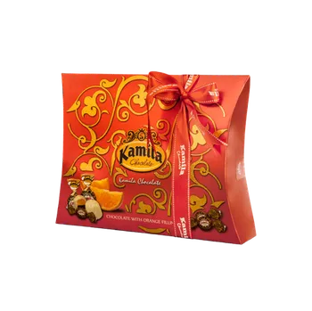 Bonboniéra Bonboniéra KAMILA 300g polštářek s mašlí ČERVENÁ (KAMILA / výběr pralinek / pralinky s mašlí / polštář / pillar)