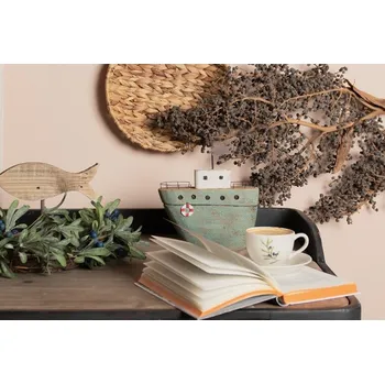 Hnědá antik dřevěná dekorace ryba na podstavci - 20*8*20 cm