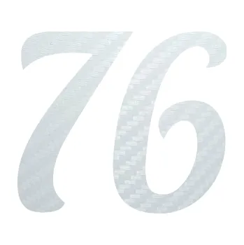 Polep vozidla SAMOLEPKA Startovní číslo 76 typ 3 (51 - 3D karbon bílý) NA AUTO, NÁLEPKA, FÓLIE, POLEP, TUNING, VLASTNÍ TEXT, TISK, AUTOSAMOLEPKY.cz, POLEPY, OBRÁZEK, LOGO, SAMOLEPKY