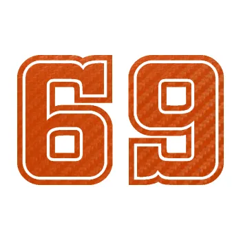 Polep vozidla Startovní číslo 69 typ 5 (54 - 3D karbon oranžový) SAMOLEPKA NA AUTO, NÁLEPKA, FÓLIE, POLEP, TUNING, VLASTNÍ TEXT, TISK, AUTOSAMOLEPKY.cz, POLEPY, OBRÁZEK, LOGO, 3D STICKERS