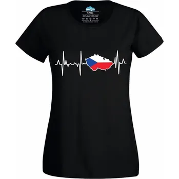 Dámské tričko Kardiogram a Česko (Skladem XS-4XL) (Velikost: 4XL, Barva: Černá)
