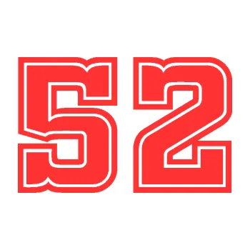 Polep vozidla Startovní číslo 52 typ 5 (02 - světle červená) SAMOLEPKA NA AUTO, NÁLEPKA, FÓLIE, POLEP, TUNING, VLASTNÍ TEXT, TISK, AUTOSAMOLEPKY.cz, POLEPY, OBRÁZEK, LOGO, 3D STICKERS