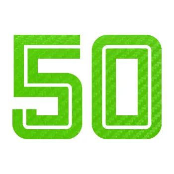 Polep vozidla Startovní číslo 50 typ 7 (58 - 3D karbon zelený kawasaki) SAMOLEPKA NA AUTO, NÁLEPKA, FÓLIE, POLEP, TUNING, VLASTNÍ TEXT, TISK, AUTOSAMOLEPKY.cz, POLEPY, OBRÁZEK, LOGO, 3D STICKERS