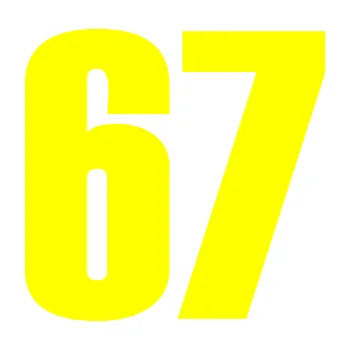 Samolepicí dekorace na vozidlo Startovní číslo 67 typ 2 (05 - žlutá citron) SAMOLEPKA NA AUTO, NÁLEPKA, FÓLIE, POLEP, TUNING, VLASTNÍ TEXT, TISK, AUTOSAMOLEPKY.cz, POLEPY, OBRÁZEK, LOGO, 3D STICKERS