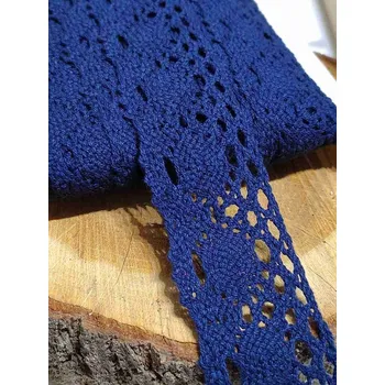 Krajka Bavlněná krajka šíře 40 mm paličkovaná modrá temná