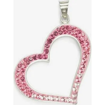 Přívěsek Stříbrný přívěsek srdce pink krystaly - 1435 (Stříbrné srdce s růžovými krystaly)