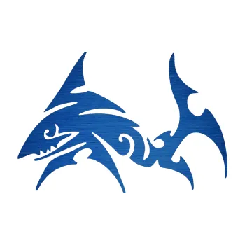 Samolepicí dekorace na vozidlo Žralok 002 levá (65 - škrábaný kov modrý) SAMOLEPKA NA AUTO, NÁLEPKA, FÓLIE, POLEP, TUNING, VLASTNÍ TEXT, TISK, AUTOSAMOLEPKY.cz, POLEPY, OBRÁZEK, LOGO, 3D STICKERS