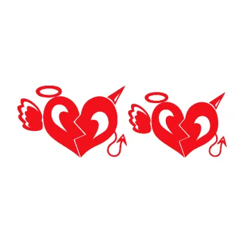 Samolepící dekorace SAMOLEPKA Srdce anděl s ďáblem (10 - červená) NA AUTO, NÁLEPKA, FÓLIE, POLEP, TUNING, VLASTNÍ TEXT, TISK, AUTOSAMOLEPKY.cz, POLEPY, OBRÁZEK, LOGO, SAMOLEPKY