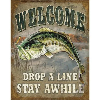 Plechová cedule Plechová cedule Welcome Bass Fishing 40 cm x 32 cm