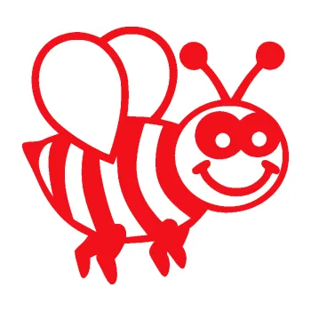 Samolepící dekorace SAMOLEPKA Včela 003 pravá happy (10 - červená) NA AUTO, NÁLEPKA, FÓLIE, POLEP, TUNING, VLASTNÍ TEXT, TISK, AUTOSAMOLEPKY.cz, POLEPY, OBRÁZEK, LOGO, SAMOLEPKY