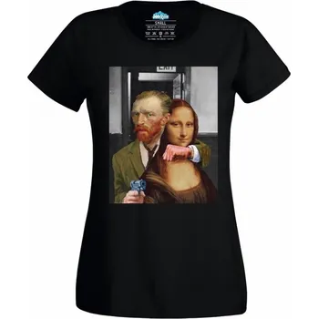 Dámské tričko Rukojmí Mona Lisa a Vincent van Gogh (Skladem XS-4XL) (Velikost: 4XL, Barva: Černá)