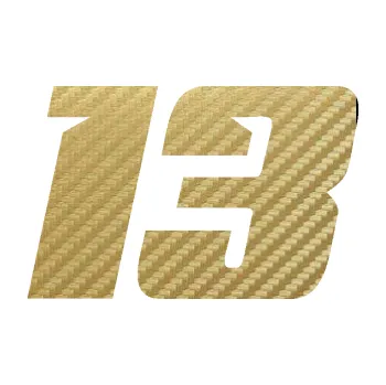 Polep vozidla Startovní číslo 13 typ 6 (59 - 3D karbon zlatý) SAMOLEPKA NA AUTO, NÁLEPKA, FÓLIE, POLEP, TUNING, VLASTNÍ TEXT, TISK, AUTOSAMOLEPKY.cz, POLEPY, OBRÁZEK, LOGO, 3D STICKERS