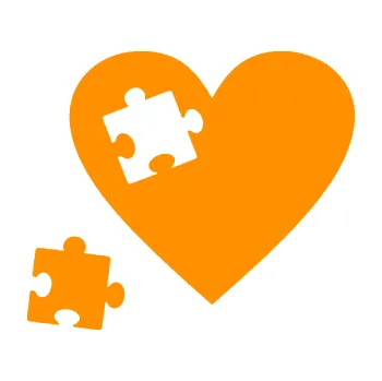 Samolepící dekorace Srdíčko 022 levá vypadlý puzzlík (06 - oranžová) SAMOLEPKA NA AUTO, NÁLEPKA, FÓLIE, POLEP, TUNING, VLASTNÍ TEXT, TISK, AUTOSAMOLEPKY.cz, POLEPY, OBRÁZEK, LOGO, 3D STICKERS