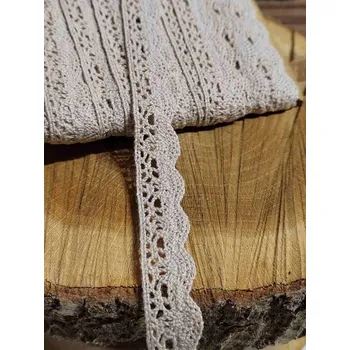 Krajka Bavlněná krajka šíře 15 mm paličkovaná béžová tmavá