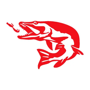 Polep vozidla SAMOLEPKA Štika 005 levá s návnadou (10 - červená) NA AUTO, NÁLEPKA, FÓLIE, POLEP, TUNING, VLASTNÍ TEXT, TISK, AUTOSAMOLEPKY.cz, POLEPY, OBRÁZEK, LOGO, SAMOLEPKY