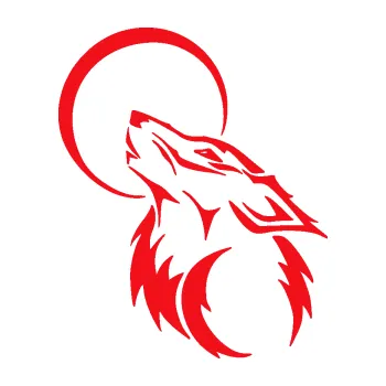 Polep vozidla SAMOLEPKA Vlk 014 levá vyje na měsíc (10 - červená) NA AUTO, NÁLEPKA, FÓLIE, POLEP, TUNING, VLASTNÍ TEXT, TISK, AUTOSAMOLEPKY.cz, POLEPY, OBRÁZEK, LOGO, SAMOLEPKY