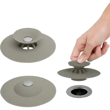 sítko a zátka do dřezu HomeLife Silikonová zátka a sítko do dřezu KLIK-KLAK 2v1, šedá, LN1035