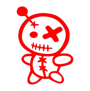 Samolepicí dekorace na vozidlo Voodoo panenka 001 levá (74 - Fluorescentní červená) SAMOLEPKA NA AUTO, NÁLEPKA, FÓLIE, POLEP, TUNING, VLASTNÍ TEXT, TISK, AUTOSAMOLEPKY.cz, POLEPY, OBRÁZEK, LOGO, 3D STICKERS