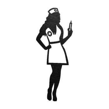 Samolepící dekorace SAMOLEPKA Zdravotní sestřička 001 pravá s injekcí (63 - škrábaný kov černý) NA AUTO, NÁLEPKA, FÓLIE, POLEP, TUNING, VLASTNÍ TEXT, TISK, AUTOSAMOLEPKY.cz, POLEPY, OBRÁZEK, LOGO, SAMOLEPKY