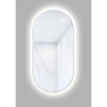 Zrcadlo Oválné LED zrcadlo do koupelny s osvětlením OVAL LINE BACKLIGHT 100 x 50 cm v bílém rámu