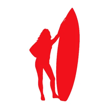 Polep vozidla SAMOLEPKA Surfařka 001 levá (10 - červená) NA AUTO, NÁLEPKA, FÓLIE, POLEP, TUNING, VLASTNÍ TEXT, TISK, AUTOSAMOLEPKY.cz, POLEPY, OBRÁZEK, LOGO, SAMOLEPKY