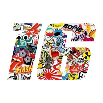 Polep vozidla Startovní číslo 16 typ 6 (83 - Sticker bomb) SAMOLEPKA NA AUTO, NÁLEPKA, FÓLIE, POLEP, TUNING, VLASTNÍ TEXT, TISK, AUTOSAMOLEPKY.cz, POLEPY, OBRÁZEK, LOGO, 3D STICKERS