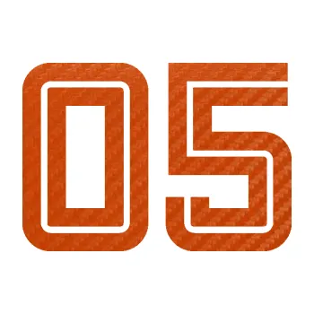 Polep vozidla Startovní číslo 05 typ 7 (54 - 3D karbon oranžový) SAMOLEPKA NA AUTO, NÁLEPKA, FÓLIE, POLEP, TUNING, VLASTNÍ TEXT, TISK, AUTOSAMOLEPKY.cz, POLEPY, OBRÁZEK, LOGO, 3D STICKERS