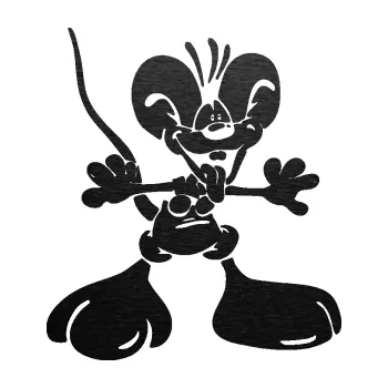 Samolepicí dekorace na vozidlo Veselý myšák pravá (63 - škrábaný kov černý) SAMOLEPKA NA AUTO, NÁLEPKA, FÓLIE, POLEP, TUNING, VLASTNÍ TEXT, TISK, AUTOSAMOLEPKY.cz, POLEPY, OBRÁZEK, LOGO, 3D STICKERS