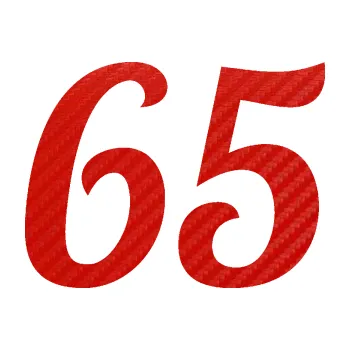 Polep vozidla Startovní číslo 65 typ 3 (53 - 3D karbon červený) SAMOLEPKA NA AUTO, NÁLEPKA, FÓLIE, POLEP, TUNING, VLASTNÍ TEXT, TISK, AUTOSAMOLEPKY.cz, POLEPY, OBRÁZEK, LOGO, 3D STICKERS